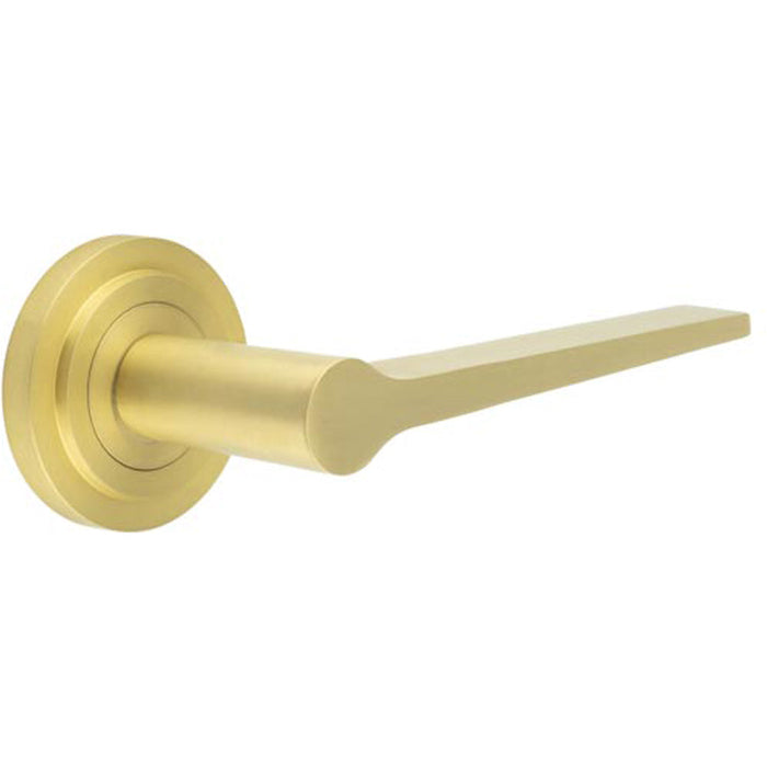 Elegant Satin Brass Door Handle Stepped Rose Modern Traditional Interiors Solid Brass Interior Handle