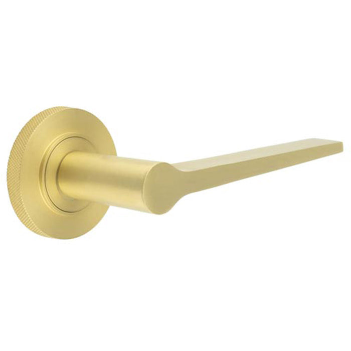 Elegant Solid Brass Door Handle Knurled Rose Satin Finish Solid Brass Interior Handle