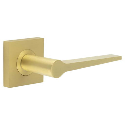 Elegant Satin Brass Door Handle Square Rose Classic Modern Interiors Solid Brass Interior Handle