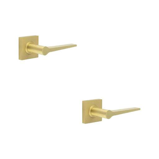 PACK Elegant Satin Brass Door Handle Square Rose Classic Modern Interiors Solid Brass Interior Handle (1)