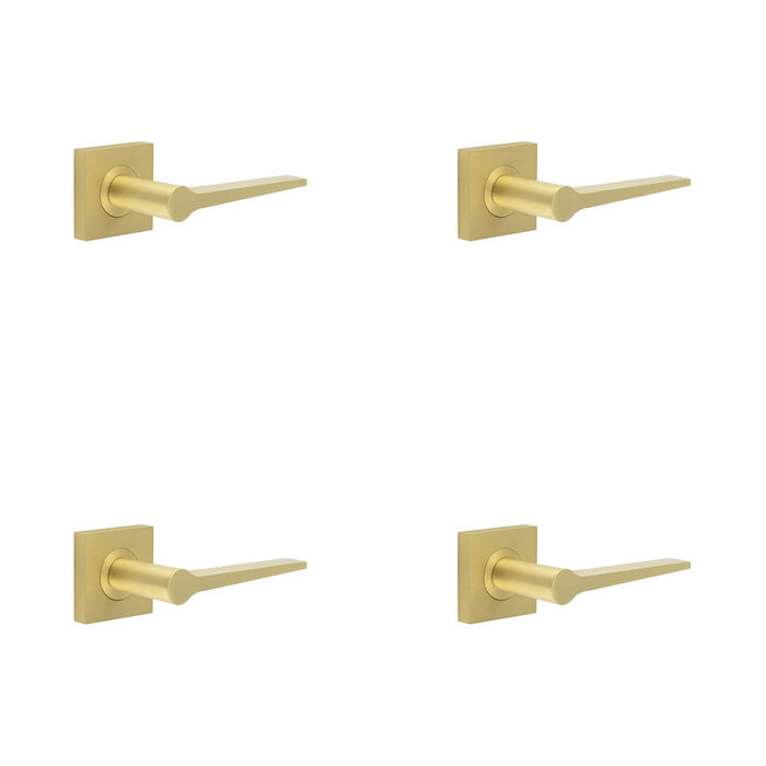 PACK Elegant Satin Brass Door Handle Square Rose Classic Modern Interiors Solid Brass Interior Handle