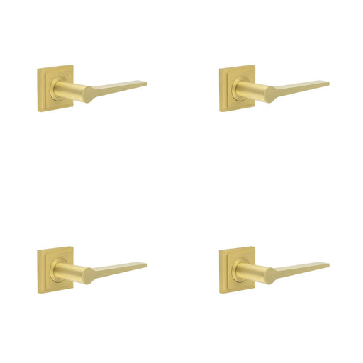 PACK Elegant Satin Brass Door Handle Square Stepped Rose Modern Traditional Interiors Solid Brass Interior Handle