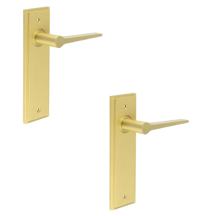 PACK Satin Brass Door Handle Latch Backplate Modern Homes Solid Brass Interior Handle (1)