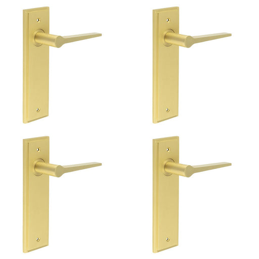 PACK Satin Brass Door Handle Latch Backplate Modern Homes Solid Brass Interior Handle