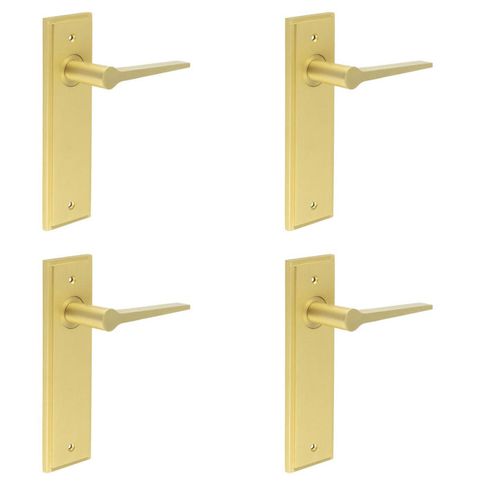 PACK Satin Brass Door Handle Latch Backplate Modern Homes Solid Brass Interior Handle