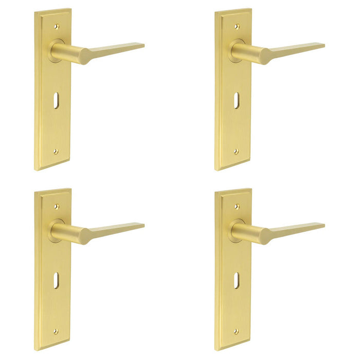 PACK Elegant Satin Brass Door Handle Lock Backplate Modern Homes Solid Brass Interior Handle