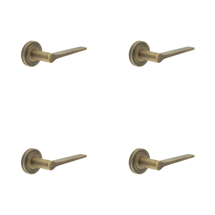 PACK Elegant Antique Brass Door Handle Stepped Rose Classic Interiors Solid Brass Interior Handle