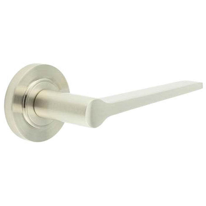 Elegant Satin Nickel Door Handle Rose Modern Traditional Interiors Solid Brass Interior Handle