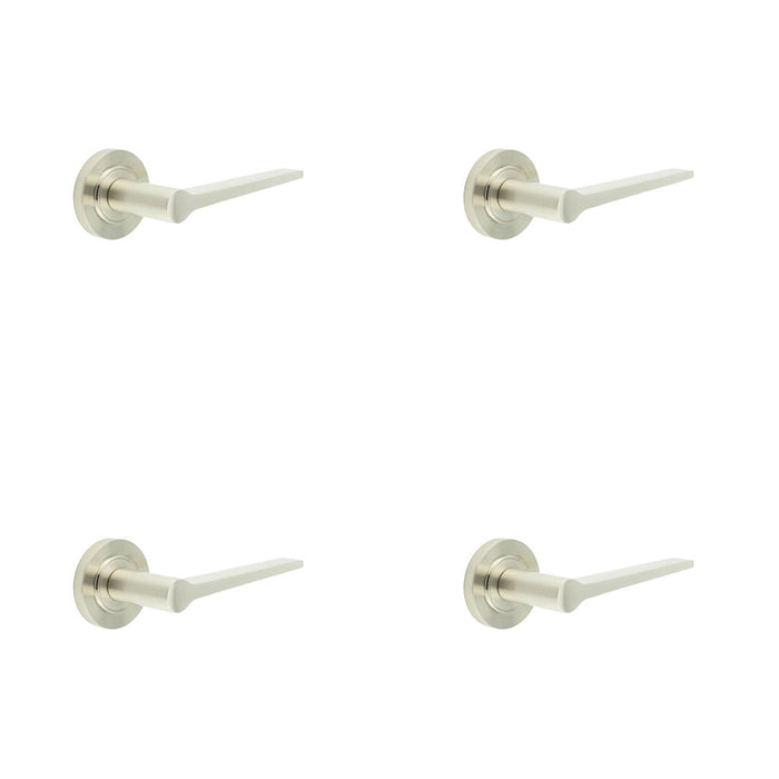 PACK Elegant Satin Nickel Door Handle Chamfered Rose Modern Interiors Solid Brass Interior Handle