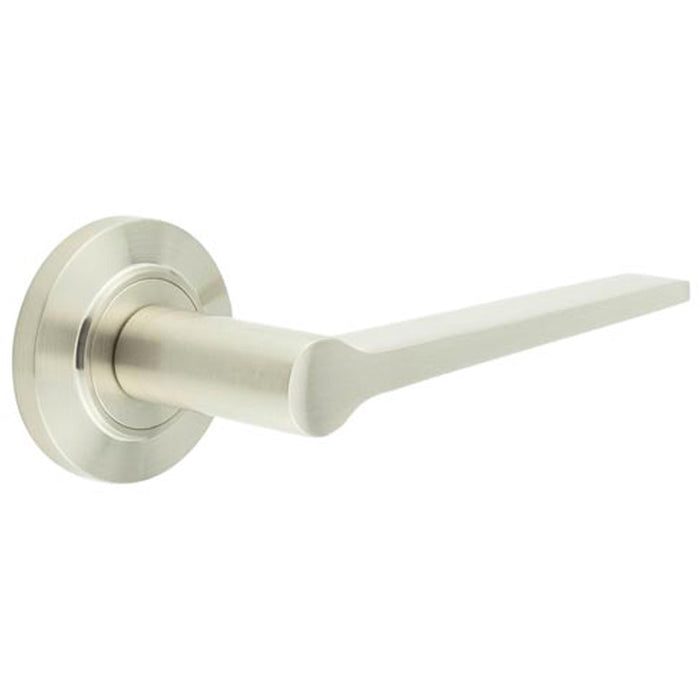 Elegant Satin Nickel Door Handle with Stepped Rose Design Solid Brass Interior Handle (1)