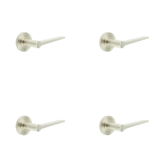 PACK Elegant Satin Nickel Door Handle Reeded Rose Timeless Interiors Solid Brass Interior Handle