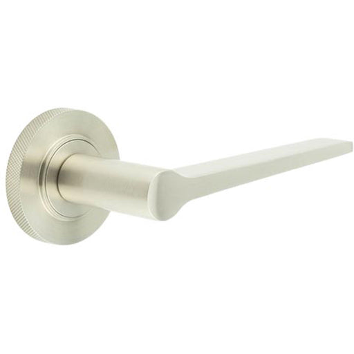Elegant Satin Nickel Door Handle Knurled Rose Modern Classic Interiors Solid Brass Interior Handle