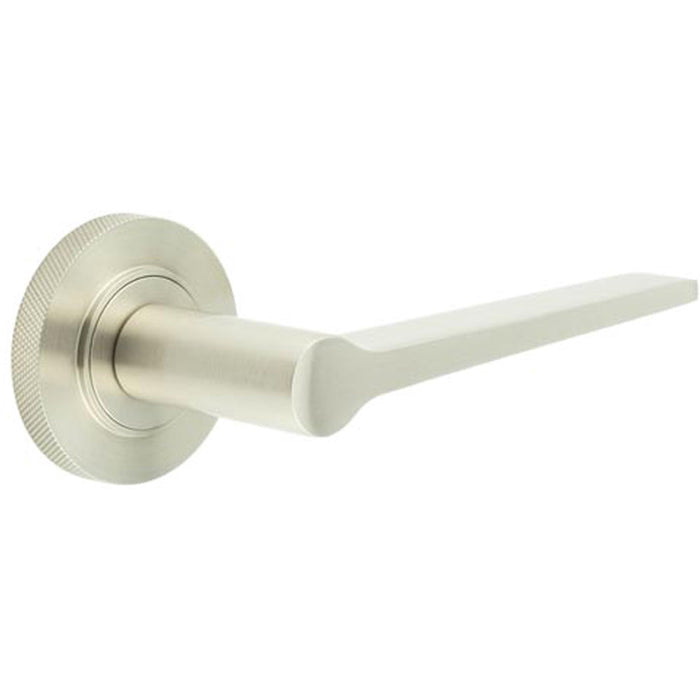 Elegant Satin Nickel Door Handle Knurled Rose Modern Classic Interiors Solid Brass Interior Handle