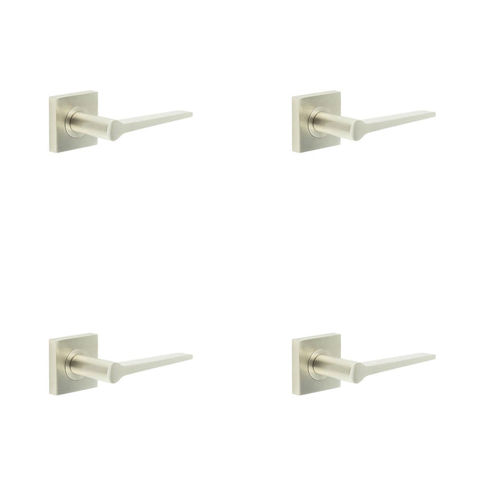 PACK Satin Nickel Door Handle Square Rose Solid Brass Solid Brass Interior Handle