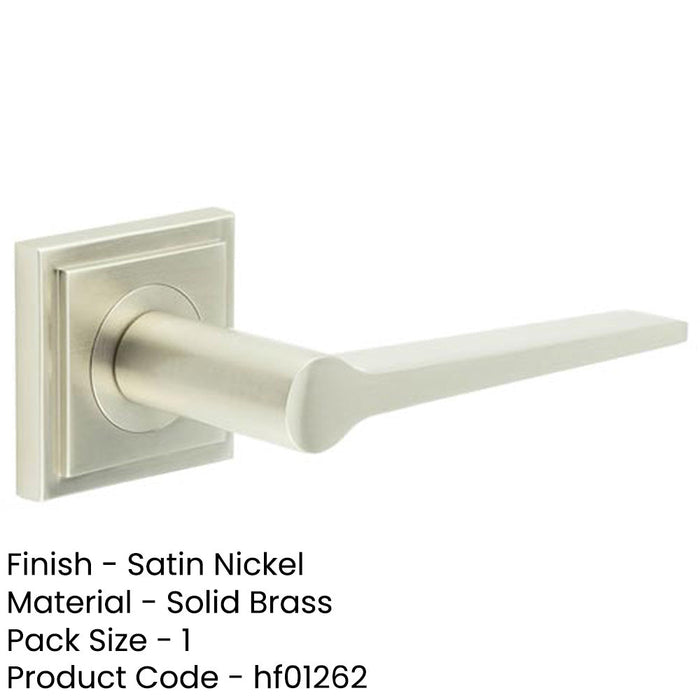 Elegant Satin Nickel Door Handle Square Stepped Rose Modern Classic Interiors Solid Brass Interior Handle-1