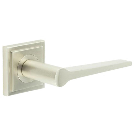 Elegant Satin Nickel Door Handle Square Stepped Rose Modern Classic Interiors Solid Brass Interior Handle