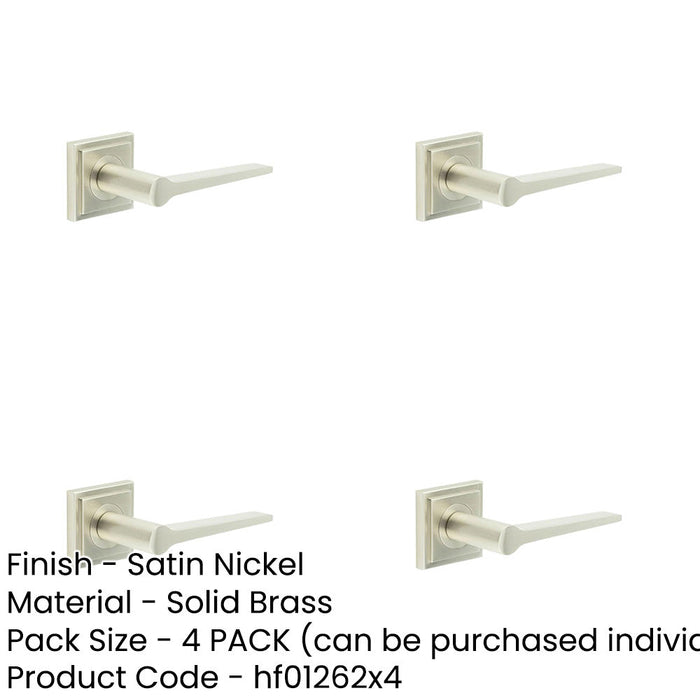 PACK Elegant Satin Nickel Door Handle Square Stepped Rose Modern Classic Interiors Solid Brass Interior Handle-1