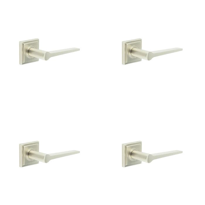 PACK Elegant Satin Nickel Door Handle Square Stepped Rose Modern Classic Interiors Solid Brass Interior Handle