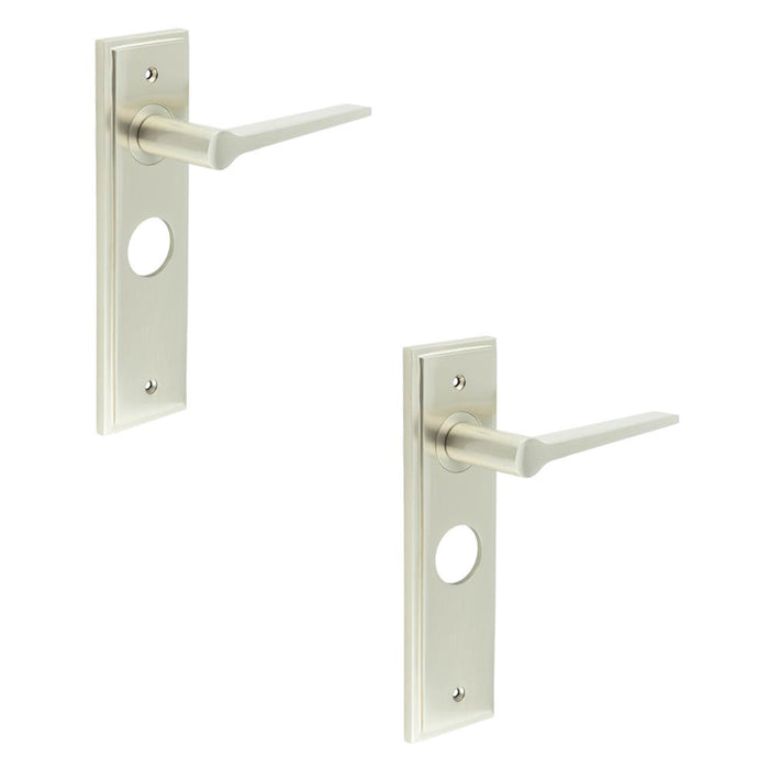 PACK Satin Nickel Bathroom Door Handle Backplate Stylish Durable Solid Brass Interior Handle (1)