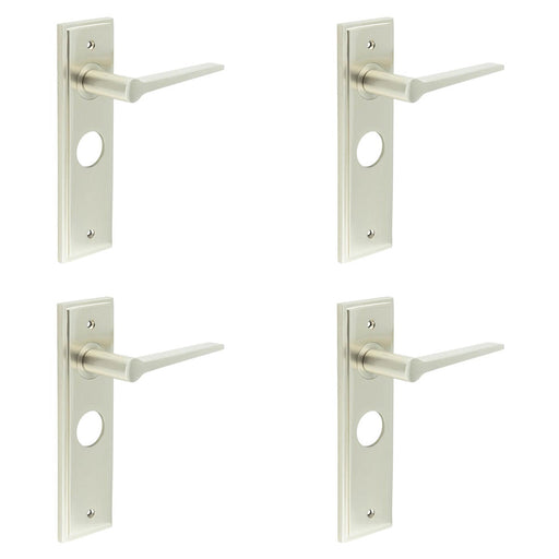 PACK Satin Nickel Bathroom Door Handle Backplate Stylish Durable Solid Brass Interior Handle