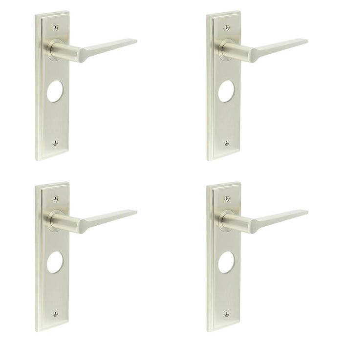 PACK Satin Nickel Bathroom Door Handle Backplate Stylish Durable Solid Brass Interior Handle