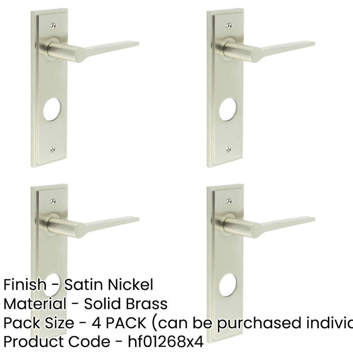 PACK Satin Nickel Bathroom Door Handle with Backplate Modern Brass Lever Design Solid Brass Interior Handle-1