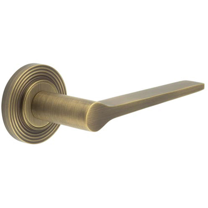Elegant Solid Brass Door Handle Reeded Rose Antique Finish Solid Brass Interior Handle