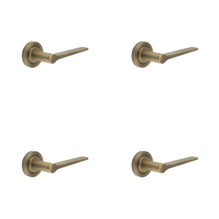 PACK Elegant Solid Brass Door Handle Reeded Rose Antique Finish Solid Brass Interior Handle