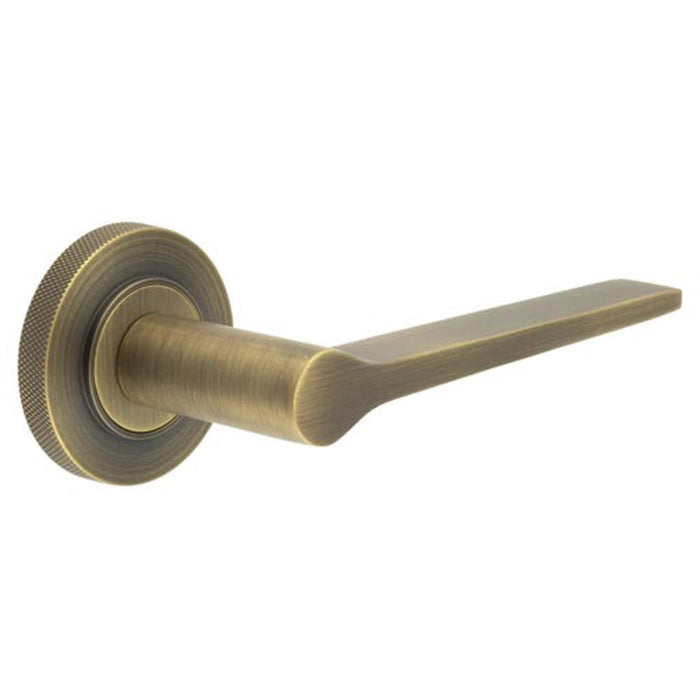 Antique Brass Door Handle Knurled Rose Classic Modern Design Solid Brass Interior Handle