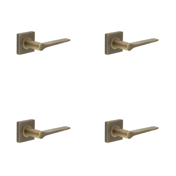 PACK Antique Brass Door Handle Square Rose Modern Traditional Interiors Solid Brass Interior Handle