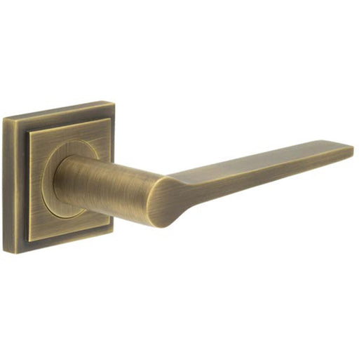 Antique Brass Door Handle with Square Rose Classic Modern Design Solid Brass Interior Handle