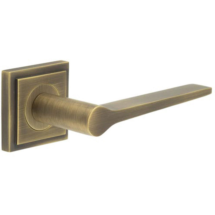 Antique Brass Door Handle with Square Rose Classic Modern Design Solid Brass Interior Handle