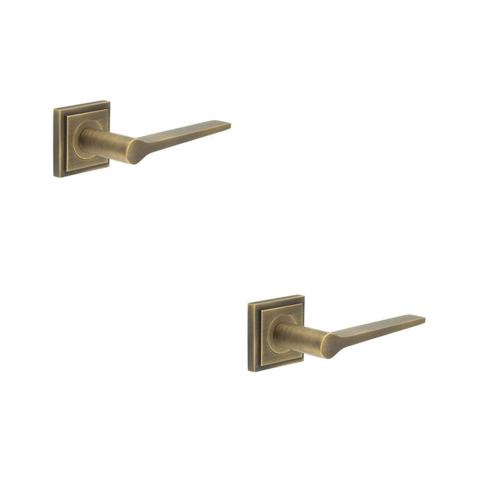 PACK Antique Brass Door Handle with Square Rose Classic Modern Design Solid Brass Interior Handle (1)