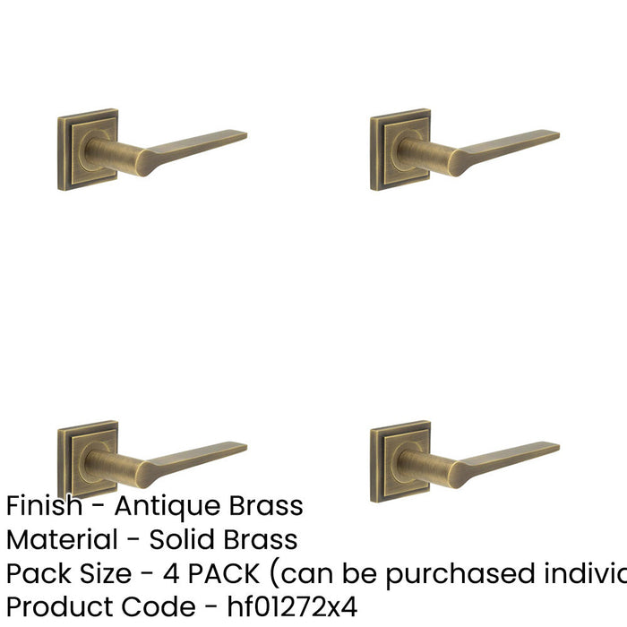 PACK Antique Brass Door Handle with Square Rose Classic Modern Design Solid Brass Interior Handle-1