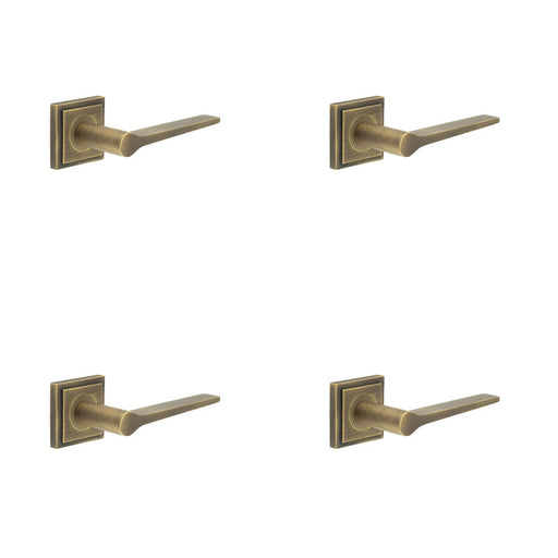 PACK Antique Brass Door Handle with Square Rose Classic Modern Design Solid Brass Interior Handle