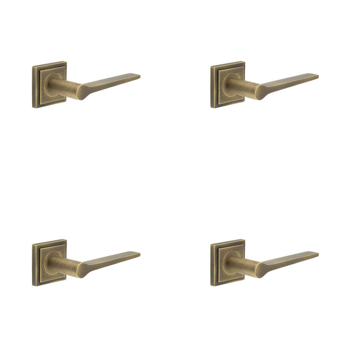 PACK Antique Brass Door Handle with Square Rose Classic Modern Design Solid Brass Interior Handle