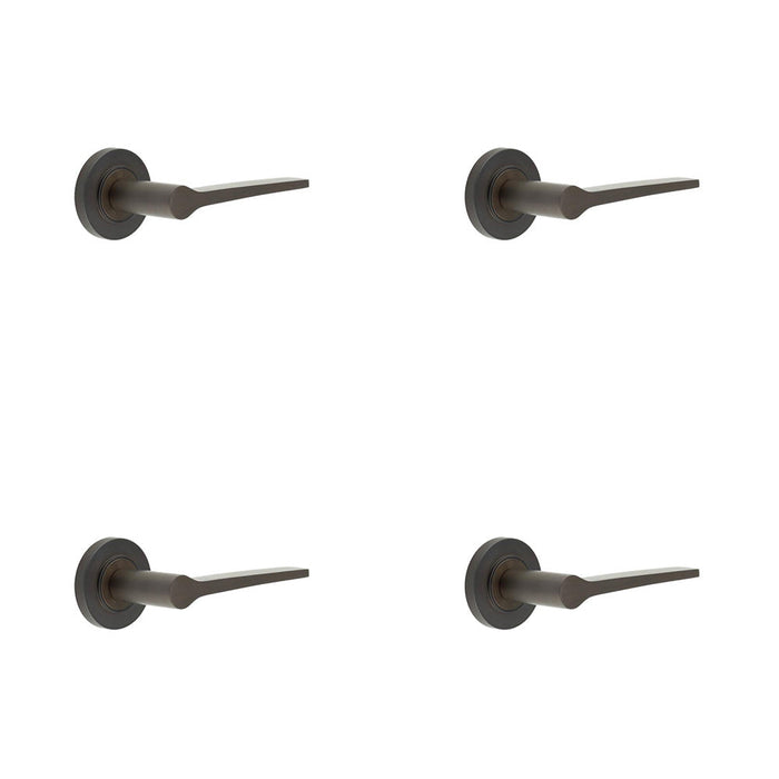 PACK Elegant Dark Bronze Door Handle Rose Modern Classic Interiors Solid Brass Interior Handle