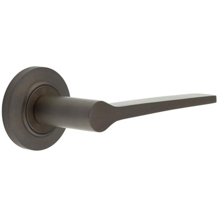 Elegant Solid Brass Door Handle Chamfered Rose Dark Bronze Finish Solid Brass Interior Handle