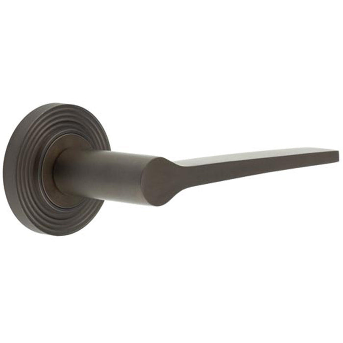 Elegant Solid Brass Door Handle Reeded Rose Dark Bronze Finish Solid Brass Interior Handle