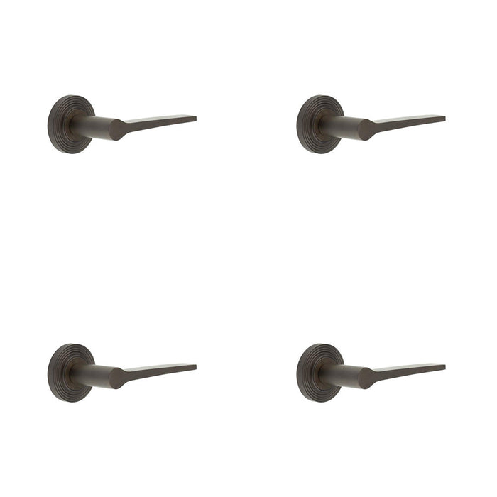 PACK Elegant Solid Brass Door Handle Reeded Rose Dark Bronze Finish Solid Brass Interior Handle