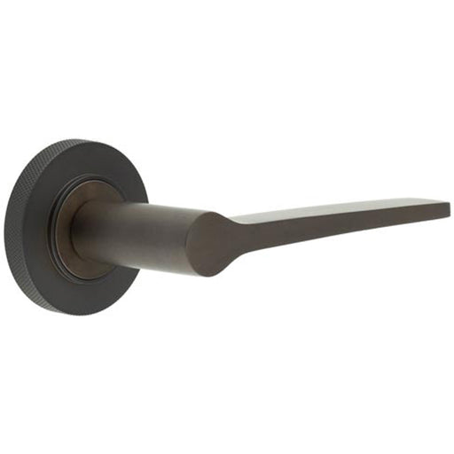 Elegant Solid Brass Door Handle with Knurled Rose Dark Bronze Finish Solid Brass Interior Handle