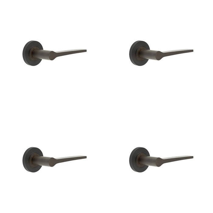 PACK Elegant Solid Brass Door Handle with Knurled Rose Dark Bronze Finish Solid Brass Interior Handle