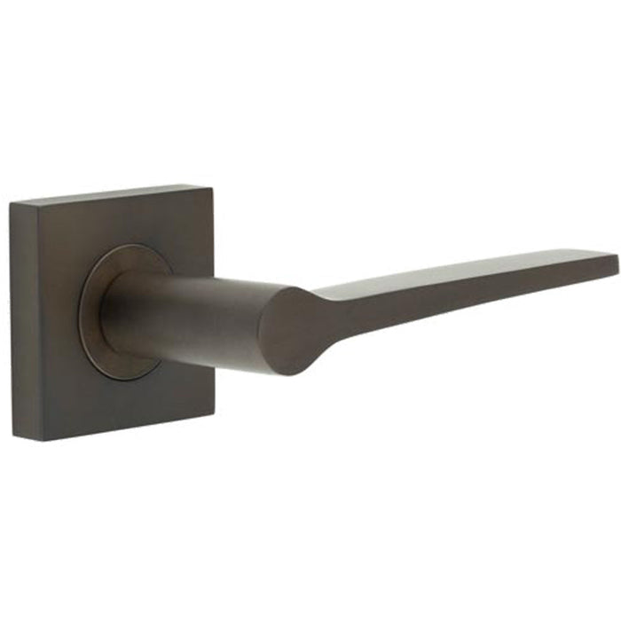 Elegant Dark Bronze Door Handle with Square Rose Solid Brass Interior Handle