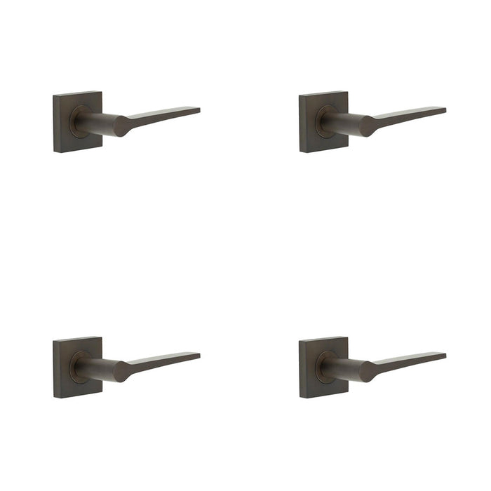 PACK Elegant Dark Bronze Door Handle with Square Rose Solid Brass Interior Handle