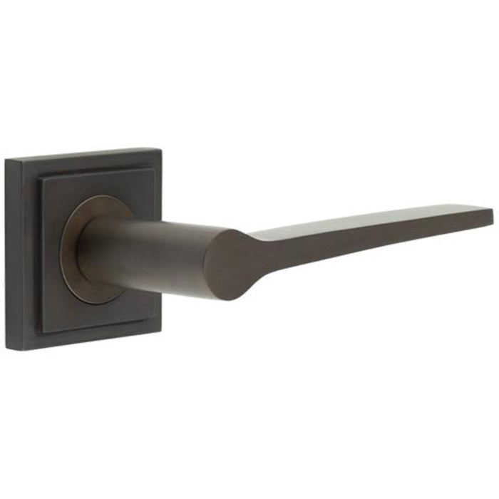 Elegant Dark Bronze Door Handle Square Stepped Rose Classic Modern Interiors Solid Brass Interior Handle