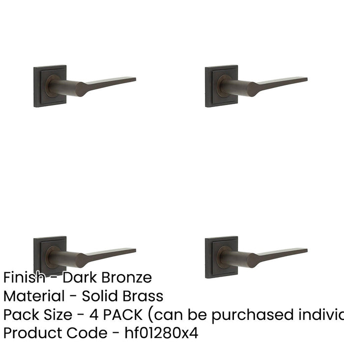 PACK Elegant Dark Bronze Door Handle Square Stepped Rose Classic Modern Interiors Solid Brass Interior Handle-1