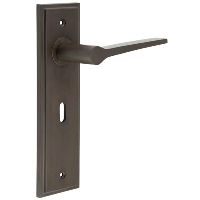 Elegant Dark Bronze Door Handle Lock Backplate Modern Homes Solid Brass Interior Handle