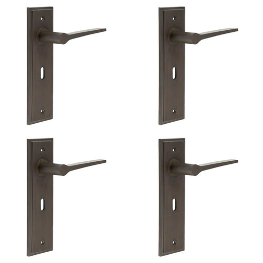 PACK Elegant Dark Bronze Door Handle Lock Backplate Modern Homes Solid Brass Interior Handle