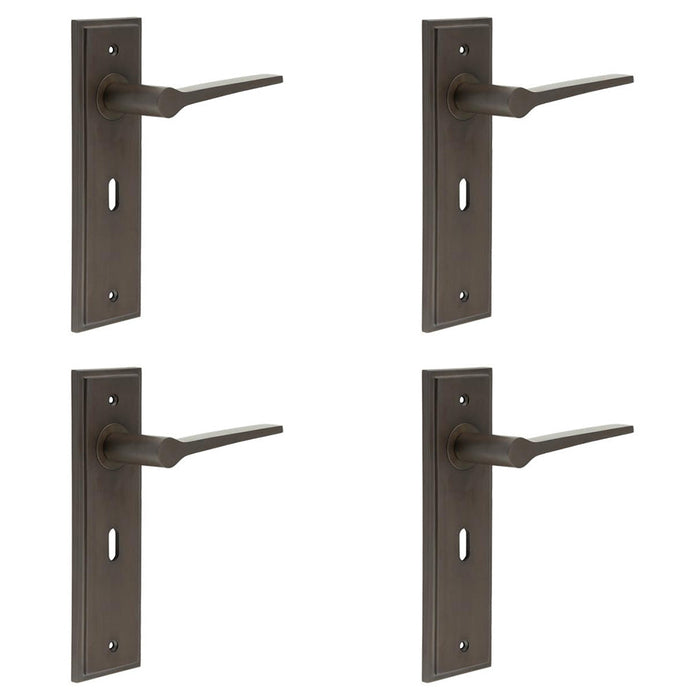 PACK Elegant Dark Bronze Door Handle Lock Backplate Modern Homes Solid Brass Interior Handle