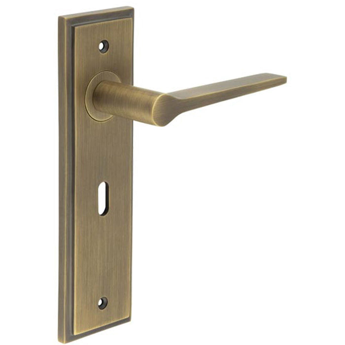 Elegant Antique Brass Door Handle Lock Backplate Modern Homes Solid Brass Interior Handle